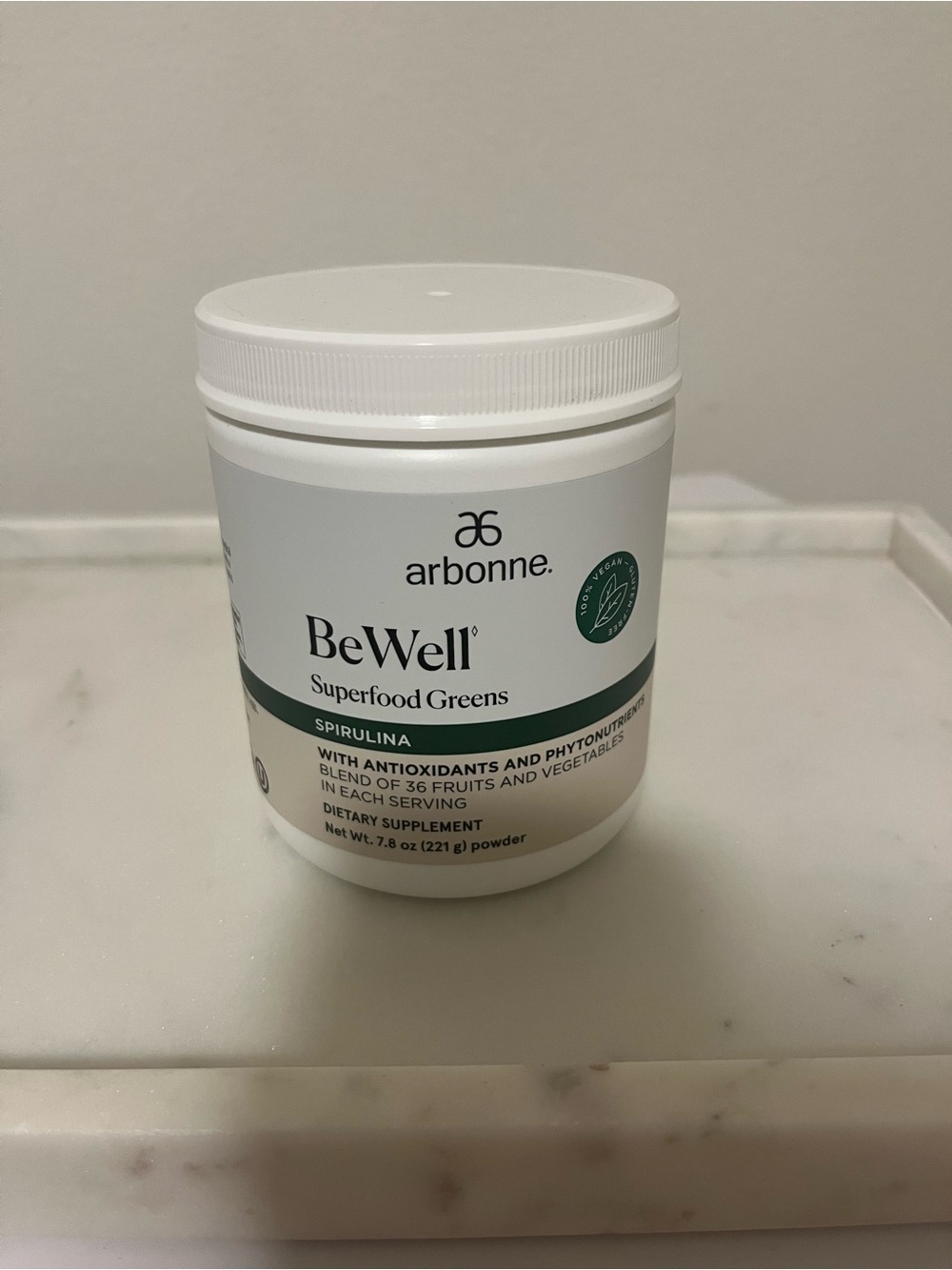 Arbonne BeWell Superfood Greens White & Green Jar